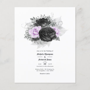 Flyer Invitación de boda floral púrpura y negro
