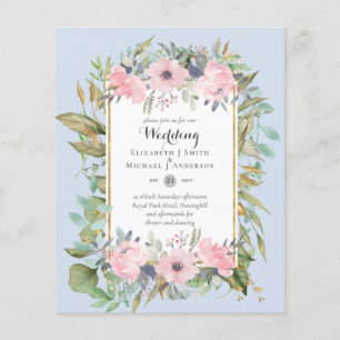 Flyer Invitación de boda floral rosa con tono rosado eco