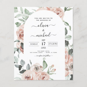 Flyer Invitación de boda floral rosa polvoriento presupu