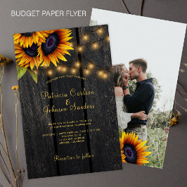 Flyer Invitación de boda FOTOGRÁFICA de madera floral rú