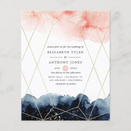 Flyer Invitación de boda geométrica acuarela azul marino