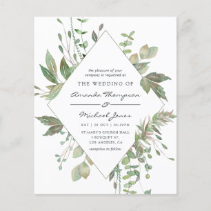 Flyer Invitación de boda geométrica con vegetación econó
