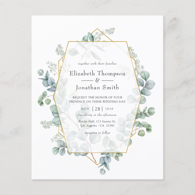 Flyer Invitación de boda geométrica de eucalipto Silver  (Frente)