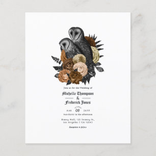 Flyer Invitación de boda gótica de búhos ámbar vintage