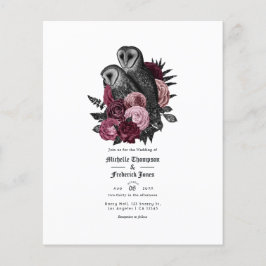 Flyer Invitación de boda gótica de búhos borgoña vintage