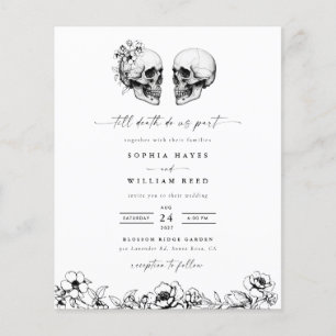 Flyer Invitación de boda gótica elegante con calavera ha