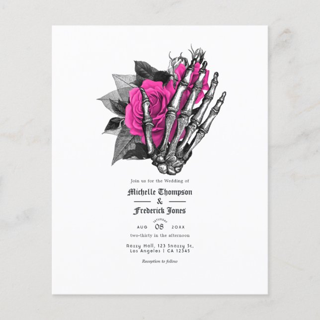Flyer Invitación de boda gótica floral rosa caliente (Frente)