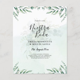 Flyer INVITACIÓN DE BODA Greenery español PARA NUESTRA B