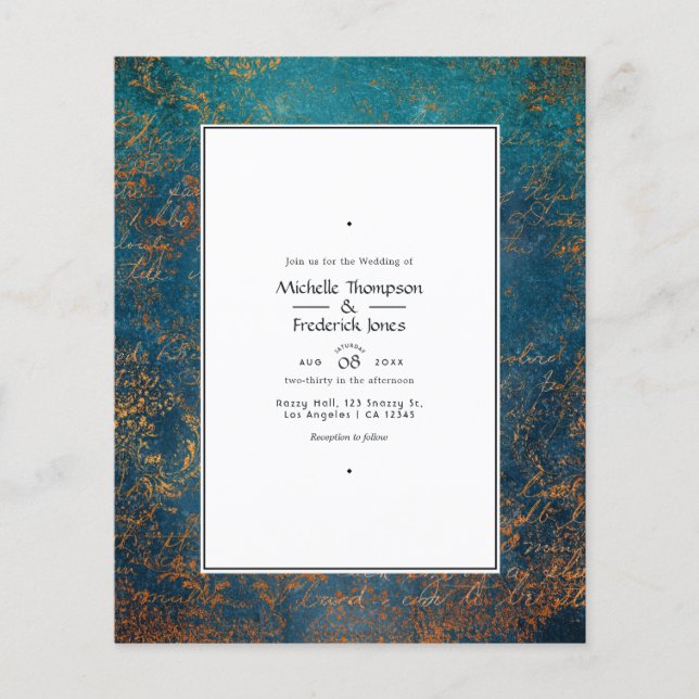 Flyer Invitación de boda Grunge Copper Patina y Turquesa (Frente)