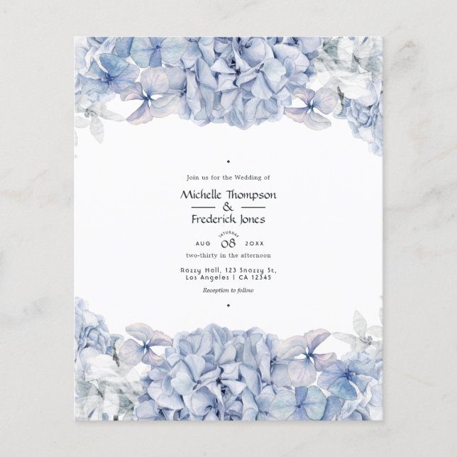 Flyer Invitación de boda Hortensias Azules (Frente)