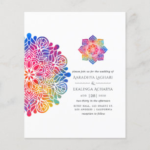 Flyer Invitación de boda india Mandala Arcoíris