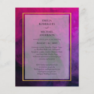 Flyer InVITACIÓN DE Boda Intensa Magenta Pluma Púrpura