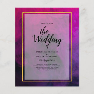 Flyer InVITACIÓN DE Boda Intensa Magenta Pluma Púrpura