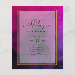 Flyer InVITACIÓN DE Boda Intensa Magenta Pluma Púrpura