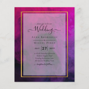 Flyer InVITACIÓN DE Boda Intensa Magenta Pluma Púrpura