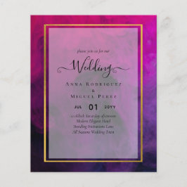 Flyer InVITACIÓN DE Boda Intensa Magenta Pluma Púrpura