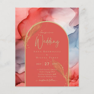 Flyer INVITACIÓN de boda LeahG Coral Azul Marino Dorado 