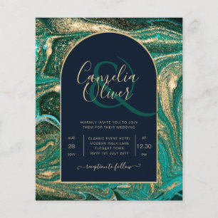 Flyer Invitación de boda LeahG esmeralda verde oro ágata