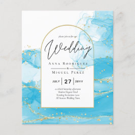 Flyer INVITACIÓN de Boda LeahG Turquesa Dorado Azul Acuá