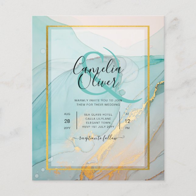 Flyer INVITACIÓN de boda LeahG Vidrio de Mar Turquesa Do (Frente)