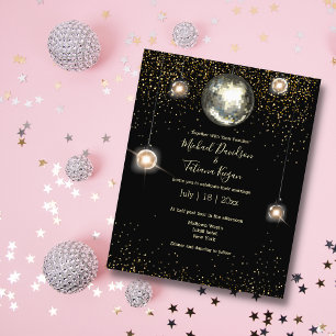 Flyer invitación de boda luces de bola de disco brilla