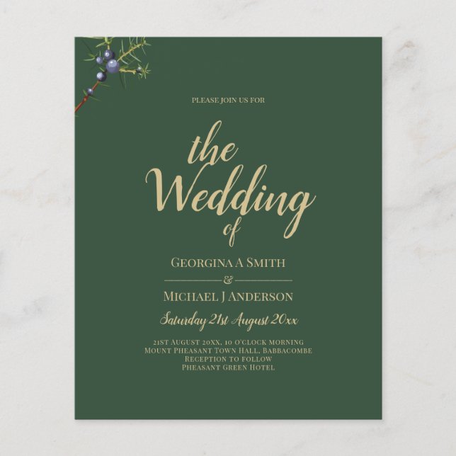 Flyer Invitación de Boda Modern JUNIPER Verde DORADO (Frente)