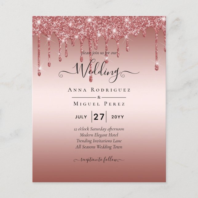 Flyer Invitación de boda moderna con destellos que gotea (Frente)