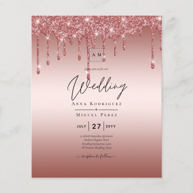 Flyer Invitación de boda moderna con destellos que gotea (Frente)