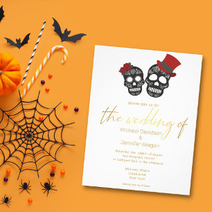 Flyer invitación de boda moderna de oro de esqueletos de