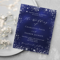 Invitación de boda moderna de plata azul marino