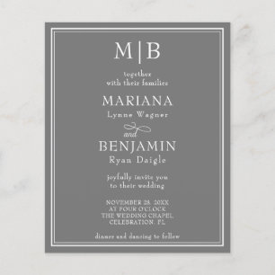 Flyer Invitación de boda moderna gris con borde de presu