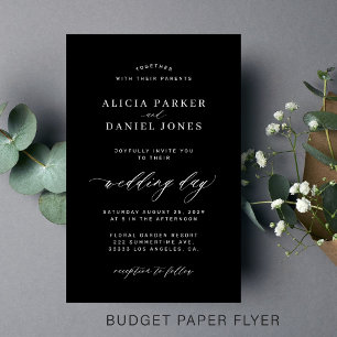 Flyer Invitación de boda negra minimalista sencilla econ