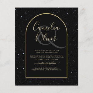 Flyer INVITACIÓN DE Boda Nocturna Starry BLACK GOLD