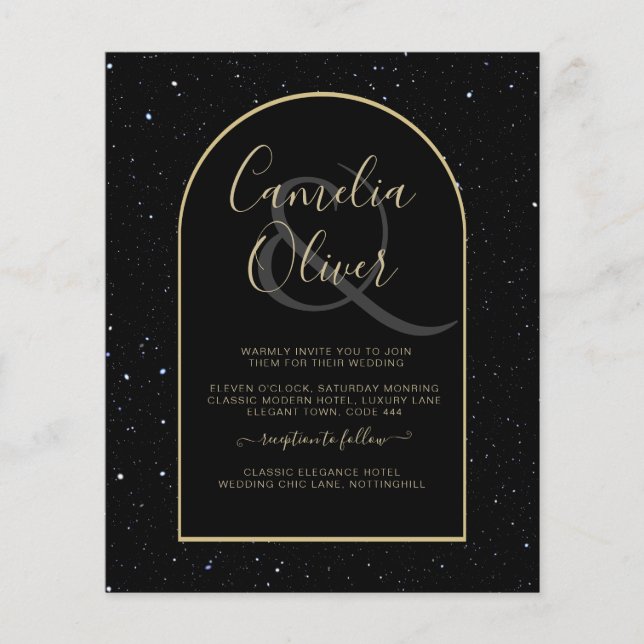 Flyer INVITACIÓN DE Boda Nocturna Starry BLACK GOLD (Frente)