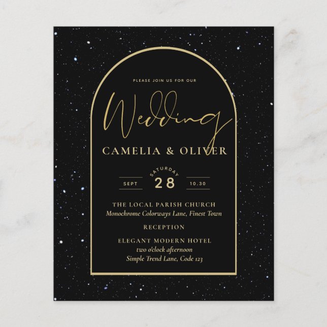 Flyer INVITACIÓN DE Boda Nocturna Starry BLACK GOLD (Frente)