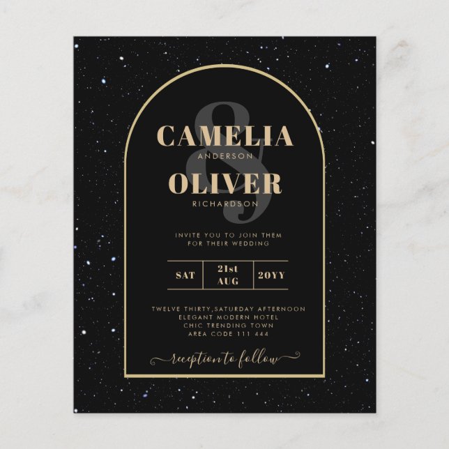 Flyer INVITACIÓN DE Boda Nocturna Starry BLACK GOLD (Frente)