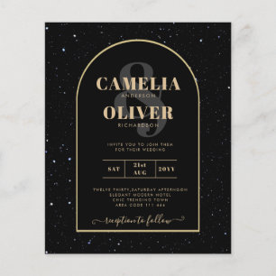 Flyer INVITACIÓN DE Boda Nocturna Starry BLACK GOLD