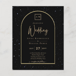 Flyer INVITACIÓN DE Boda Nocturna Starry BLACK GOLD