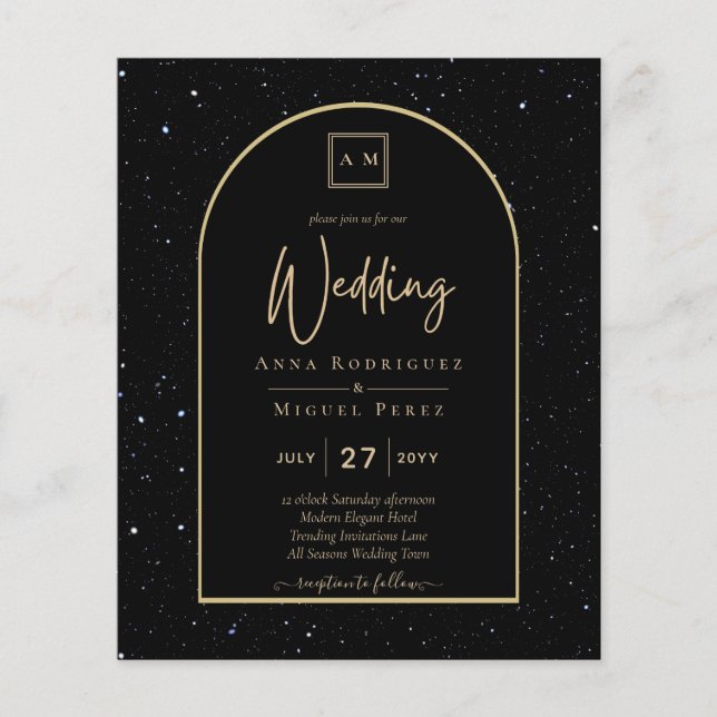 Flyer INVITACIÓN DE Boda Nocturna Starry BLACK GOLD (Frente)