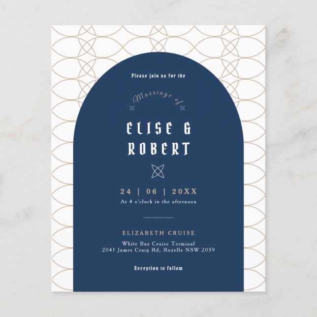 Flyer Invitación de Boda Retro Clásica Azul PRESUPUESTO (Frente)