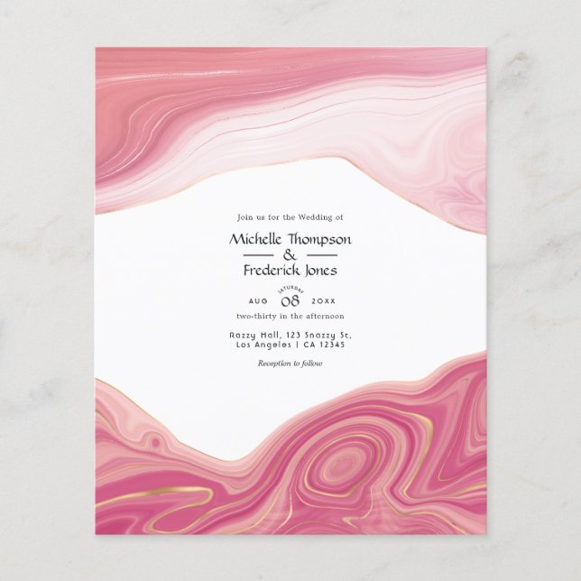 Flyer Invitación de boda Rose Quartz y Blush Strata (Frente)
