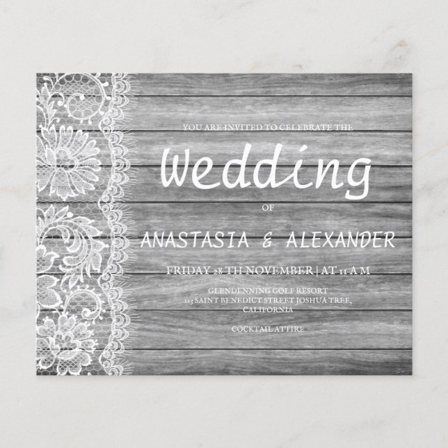 Flyer Invitación de boda rústica económica. (Frente)