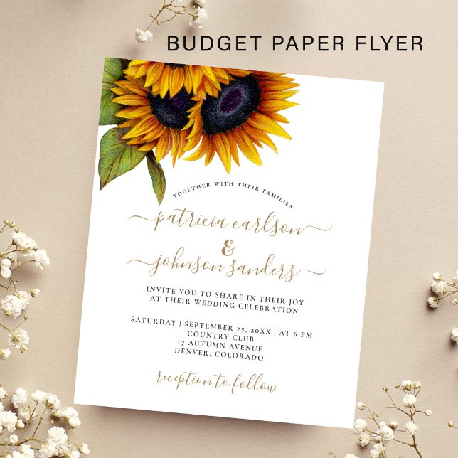Flyer Invitación de boda rústica elegante de girasol pre (Subido por el creador)