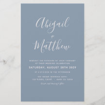 Invitación de boda simple azul polvoriento presupu