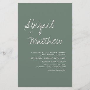 Flyer Invitación de Boda Simple Boho Verde Esmeralda Pre