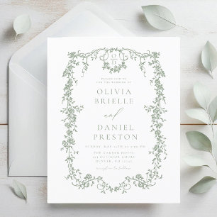 Flyer Invitación de boda verde salvia victoriana económi