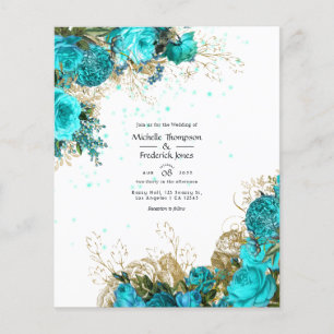 Flyer Invitación de boda vintage turquesa y dorado desga