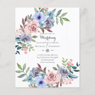 FLYER INVITACIÓN DE BODAS DE FLORES ROSADAS AZULES DE PR