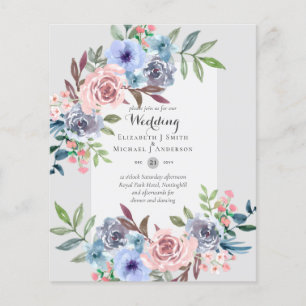 FLYER INVITACIÓN DE BODAS DE FLORES ROSADAS AZULES DE PR