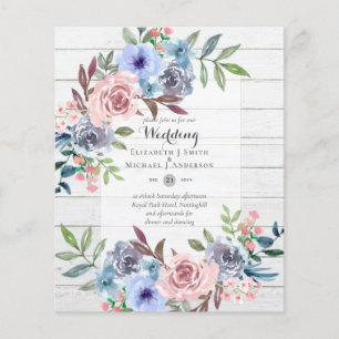 Flyer INVITACIÓN DE BODAS Flores Rosa Azul PRESUPUESTO M